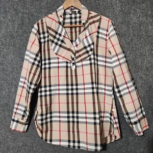 Burberry Brit Beige Red Checkered Blouse Size 40
